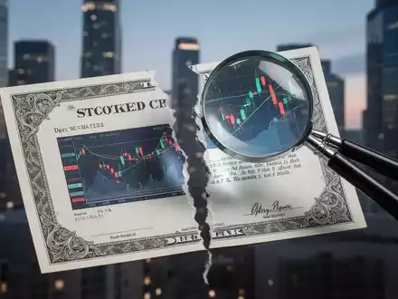Ein zerrissenes Aktienzertifikat mit einer Lupe, die eine Finanzkarte über den zerrissenen Kanten reflektiert. - Foto: über boerse-global.de