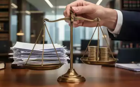 Eine Hand hält eine Waage, auf der sich Dokumente und Münzen befinden, vor einem unscharfen Hintergrund. - Foto: über boerse-global.de