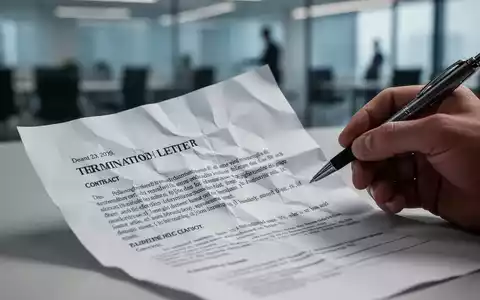 Eine zerknüllte Kündigung oder ein Vertrag, teilweise von einer Hand mit Stift verdeckt, in einem modernen Büro. - Foto: über boerse-global.de
