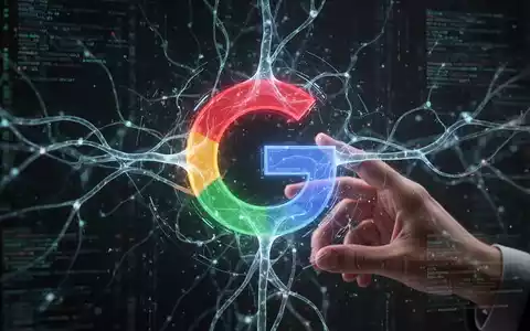Stilisiertes 'G' von Google, umgeben von leuchtenden KI-Netzwerklinien auf futuristischem Interface, eine Hand greift danach. - Foto: über boerse-global.de