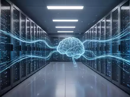 Moderner Serverraum mit leuchtenden Datenströmen, Symbol für Deutschlands digitalen Fortschritt und KI-Integration. - Foto: über boerse-global.de