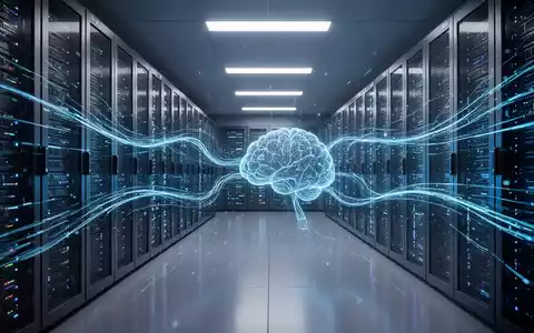 Moderner Serverraum mit leuchtenden Datenströmen, Symbol für Deutschlands digitalen Fortschritt und KI-Integration. - Foto: über boerse-global.de