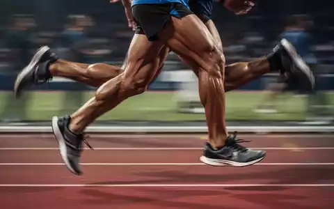 Nahaufnahme der Beine eines Läufers in Bewegung auf einer Leichtathletikbahn, die Muskeln und Biomechanik betont. - Foto: über boerse-global.de