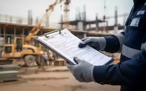 Nahaufnahme der Hand eines Zollbeamten mit Dokumenten auf einer Baustelle, die Kontrollen im Handwerk symbolisiert. - Foto: über boerse-global.de