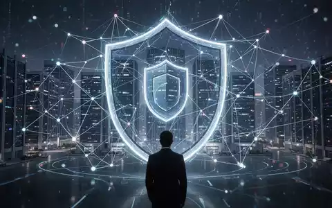 Abstrakte Darstellung von Datenschutz: leuchtende digitale Netze bilden einen Schutzschild um Server, symbolisiert externe Expertise und Compliance. - Foto: über boerse-global.de