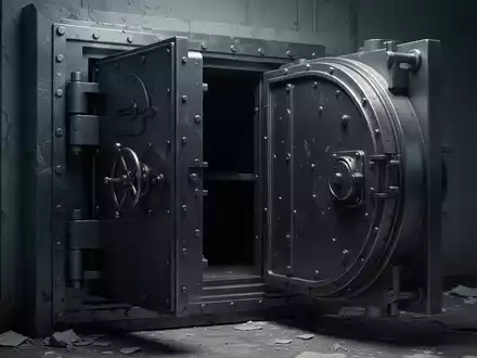 Eine leicht geöffnete, leere Tresortür in einem dunklen Raum, die finanzielle Verluste symbolisiert. - Foto: über boerse-global.de
