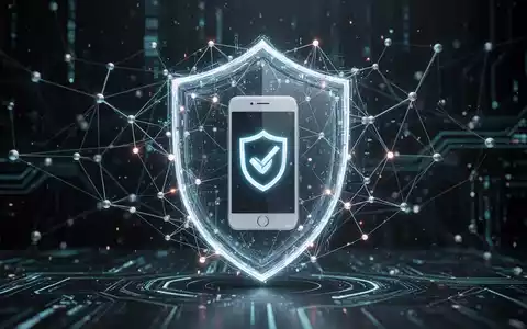 Abstrakte Darstellung von Datensicherheit, mit leuchtenden Linien und Knoten, die ein Smartphone-Symbol umgeben und digitale Transparenz symbolisieren. - Foto: über boerse-global.de