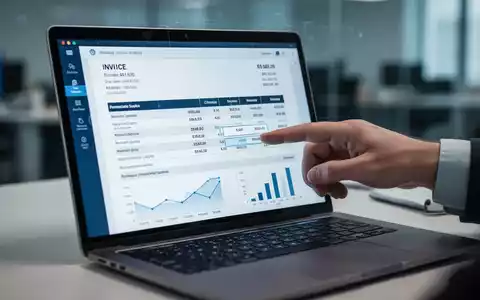 Nahaufnahme eines Laptop-Bildschirms mit einer digitalen Rechnung und einer Hand, die auf ein Detail zeigt, im Bürokontext. - Foto: über boerse-global.de