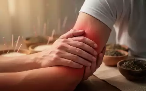 Eine Hand berührt sanft einen Arm, der chronische Schmerzen und Fibromyalgie symbolisiert. Im Hintergrund Elemente der Traditionellen Chinesischen Medizin. - Foto: über boerse-global.de