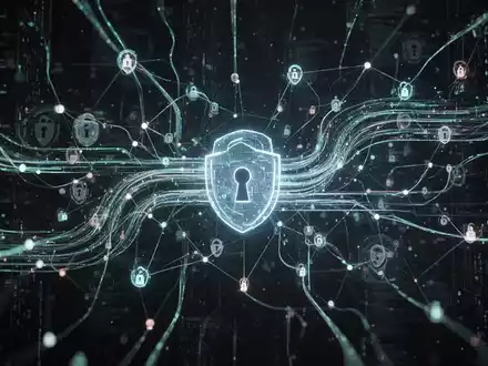 Abstrakte Darstellung von sicheren digitalen Datenflüssen und vernetzten Systemen, die Datenschutz und IT-Sicherheit symbolisieren. - Foto: über boerse-global.de