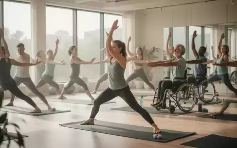 Eine vielfältige Gruppe von Menschen praktiziert sanfte Yoga-Posen in einem ruhigen, modernen Studio, das Inklusivität und Entspannung ausstrahlt. - Foto: über boerse-global.de