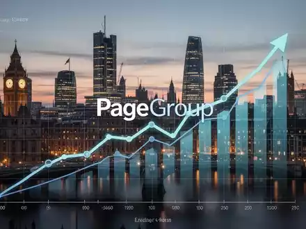 Ein stilisiertes Diagramm mit Aufwärtstrend und dem Namen PageGroup vor der Skyline des Londoner Finanzviertels. - Foto: über boerse-global.de