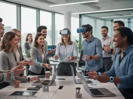Mitarbeiter bei der Nutzung von digitalen Gesundheitstools in einem modernen Büro, das Wohlbefinden und technologische Integration symbolisiert. - Foto: über boerse-global.de