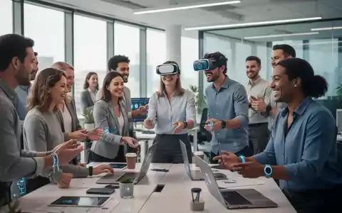 Mitarbeiter bei der Nutzung von digitalen Gesundheitstools in einem modernen Büro, das Wohlbefinden und technologische Integration symbolisiert. - Foto: über boerse-global.de