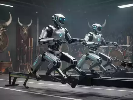 Fortschrittlicher Boston Dynamics Atlas humanoider Roboter führt synchronisierte Ruderbewegung aus. - Foto: über boerse-global.de