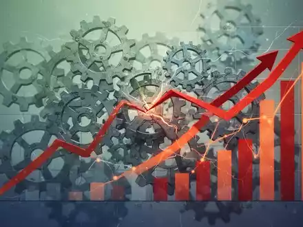 Abstrakte Darstellung von Nachhaltigkeitsherausforderungen in Unternehmen mit überlappenden Zahnrädern und Wachstumsdiagrammen. - Foto: über boerse-global.de