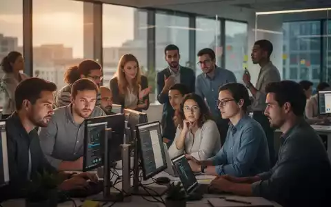 Menschen in einem modernen Büro, die zusammenarbeiten und lernen, mit Fokus auf Weiterbildung und KI-Integration. - Foto: über boerse-global.de