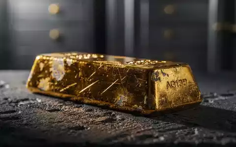 Ein einzelner, leicht angelaufener Goldbarren ruht auf einer dunklen, strukturierten Oberfläche in einem gedämpften Licht. - Foto: über boerse-global.de