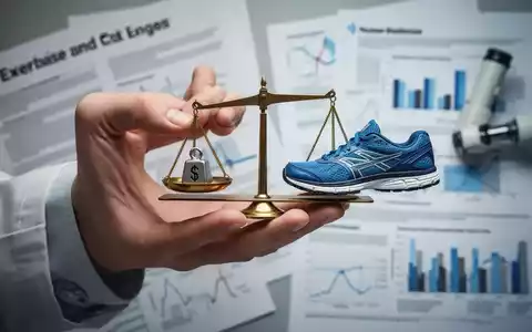 Eine Hand hält eine Waage, die Kalorien gegen einen Sportschuh abwägt, mit einem verschwommenen Hintergrund aus Forschungsdokumenten. - Foto: über boerse-global.de