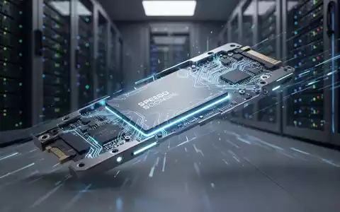 Nahaufnahme eines futuristischen SSDs mit leuchtend blauen Schaltkreisen, die fortschrittliche Technologie und Geschwindigkeit andeuten. - Foto: über boerse-global.de