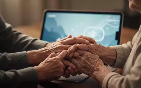 Hände einer jüngeren Person halten tröstend die Hand einer älteren Person; im Hintergrund ein angedeuteter digitaler Bildschirm. - Foto: über boerse-global.de