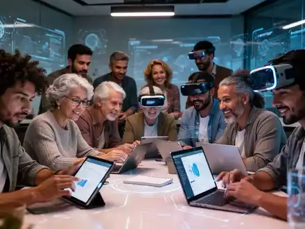 Erwachsene lernen digitale Fähigkeiten an Laptops und Tablets in einem modernen, technologisch fortschrittlichen Klassenzimmer. - Foto: über boerse-global.de