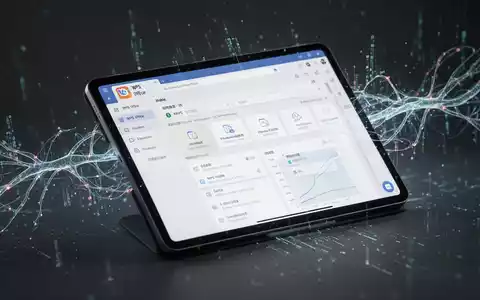 Tablet-Bildschirm mit WPS Office-Oberfläche, umgeben von abstrakten digitalen Linien, die KI und Datenfluss symbolisieren. - Foto: über boerse-global.de