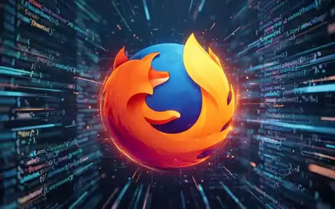 Stilisiertes, leuchtendes Firefox-Logo vor verschwommenem Hintergrund aus abstrakten Datenströmen, das schnelle Softwareentwicklung und Updates symbolisiert. - Foto: über boerse-global.de