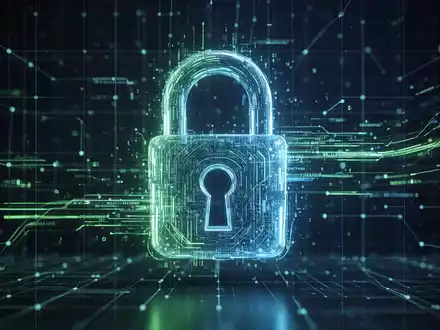Digitales Schloss-Symbol umgeben von fließenden Datenströmen, symbolisiert Datenleck und Cybersicherheitsvorfall. - Foto: über boerse-global.de