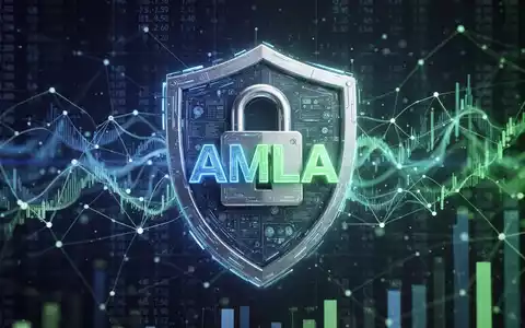 Ein stilisiertes digitales Schloss mit den Buchstaben AMLA vor einem Hintergrund aus Finanzdaten, das Geldwäscheprävention symbolisiert. - Foto: über boerse-global.de