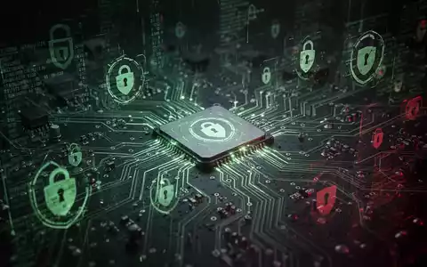 Ein futuristisches Schaltbrett, umgeben von digitalen Datenströmen und abstrakten Sicherheitssymbolen, in dunklen, bedrohlichen Farbtönen. - Foto: über boerse-global.de