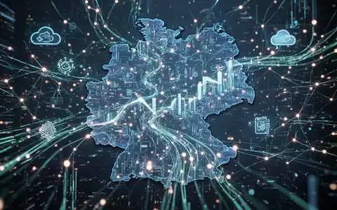Glühendes digitales Netzwerk über einer Deutschlandkarte, symbolisiert Wachstum und Konnektivität der deutschen Digitalwirtschaft, IT und Telekommunikation. - Foto: über boerse-global.de