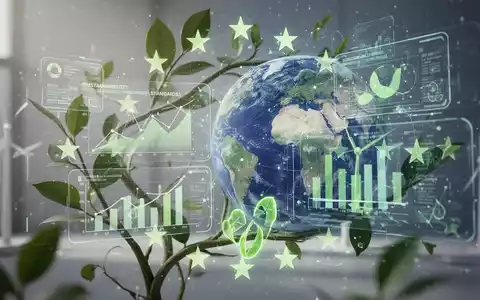 Eine digitale Anzeige mit Nachhaltigkeitsdaten und grĂŒnen Symbolen, die Umweltmanagement und regulatorische Anforderungen symbolisiert. - Foto: ĂŒber boerse-global.de