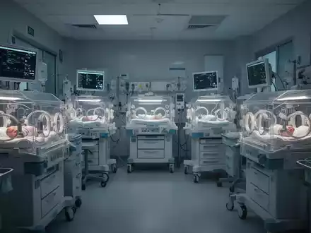 Eine sterile, modern beleuchtete Neugeborenen-Intensivstation eines Krankenhauses mit Inkubatoren, die eine kühle, kontrollierte Umgebung darstellt. - Foto: über boerse-global.de