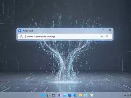 Leuchtende, neugestaltete Windows 11-Suchleiste auf einem minimalistischen digitalen Desktop, die eine verbesserte Suche symbolisiert. - Foto: über boerse-global.de