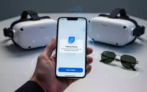 Ein iPhone zeigt eine Pairing-Benachrichtigung, im Hintergrund Meta Quest VR-Headset und Ray-Ban Smart Glasses. - Foto: über boerse-global.de