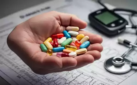 Eine Hand hält verschiedene bunte Vitamine und Mineralstoffpräparate, mit einem unscharfen medizinischen Hintergrund. - Foto: über boerse-global.de