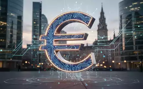 Eine stilisierte, beleuchtete 3D-Darstellung des Euro-Symbols, das mit abstrakten Datenflüssen und Leiterplattenmustern verschmilzt. - Foto: über boerse-global.de