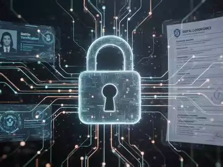 Stilisiertes digitales Vorhängeschloss über leuchtendem Datennetz, symbolisiert Sicherheit und digitale Identität. - Foto: über boerse-global.de