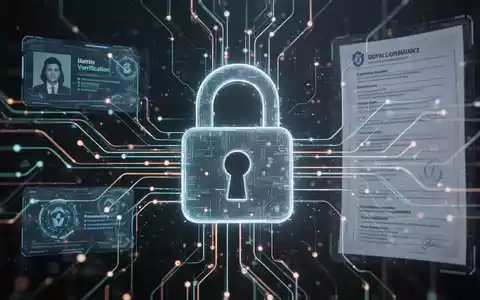 Stilisiertes digitales Vorhängeschloss über leuchtendem Datennetz, symbolisiert Sicherheit und digitale Identität. - Foto: über boerse-global.de