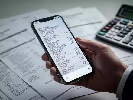 Eine Hand hält ein Smartphone, das einen Beleg scannt, mit unscharfen Finanzdokumenten und einem Taschenrechner im Hintergrund. - Foto: über boerse-global.de
