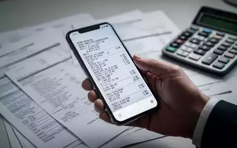 Eine Hand hält ein Smartphone, das einen Beleg scannt, mit unscharfen Finanzdokumenten und einem Taschenrechner im Hintergrund. - Foto: über boerse-global.de