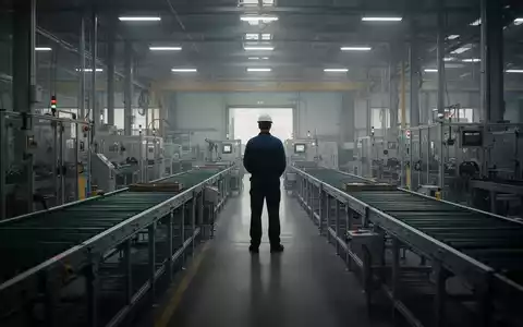 Ein Fabrikarbeiter steht allein in einer leeren Produktionshalle, symbolisiert Arbeitsplatzverlust und Unternehmensschließungen in Deutschland. - Foto: über boerse-global.de