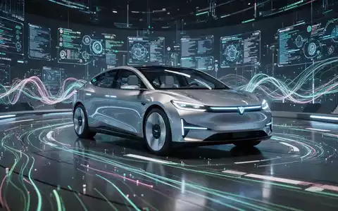 Ein selbstfahrendes Auto auf einer Teststrecke mit digitalen Datenüberlagerungen, die fortgeschrittenes Algorithmustraining symbolisieren. - Foto: über boerse-global.de