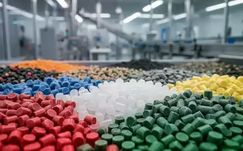 Nahaufnahme von sortierten, verschiedenfarbigen Recycling-Kunststoffpellets mit unscharfem Hintergrund einer Industrieanlage. - Foto: über boerse-global.de