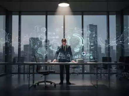 Ein Manager, der unter Druck eine schwierige Entscheidung trifft, umgeben von komplexen Daten und Technologie. - Foto: über boerse-global.de