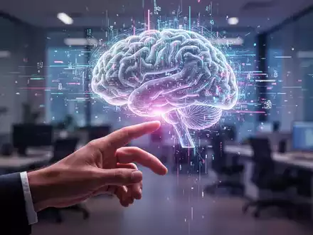 Eine menschliche Hand streckt sich nach einem leuchtenden, ätherischen Gehirn aus digitalen Datenströmen aus, das die Auswirkungen von KI auf die menschliche Kompetenz symbolisiert. - Foto: über boerse-global.de