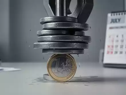 Eine einzelne Euro-Münze wird von abstrakten, schweren Gewichten erdrückt, die die hohe Steuerlast symbolisieren. - Foto: über boerse-global.de