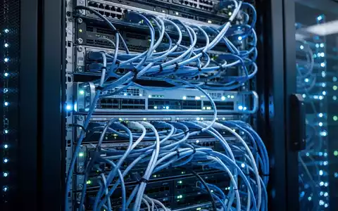 Ein stilisiertes Rechenzentrum mit leuchtend blauen Lichtern, das die Komplexität der HRIS- und KI-Integration darstellt. - Foto: über boerse-global.de