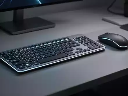 Modernes, flaches Funk-Tastatur-Set auf sauberem Schreibtisch, ergonomisch und professionell. - Foto: über boerse-global.de